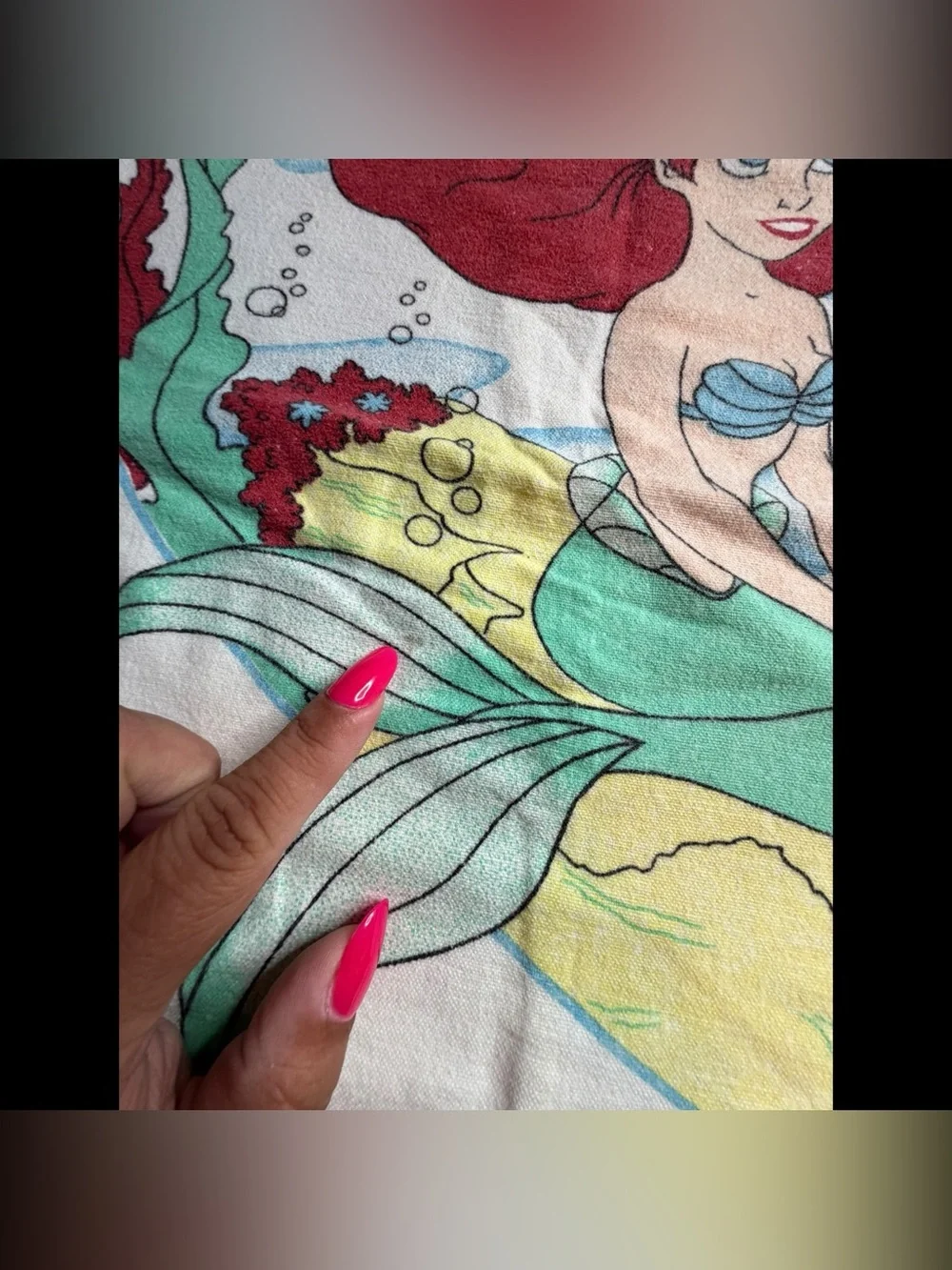 Vtg 1989 Disney The Little Mermaid Pillowcase Ariel Flounder Flannel Standard